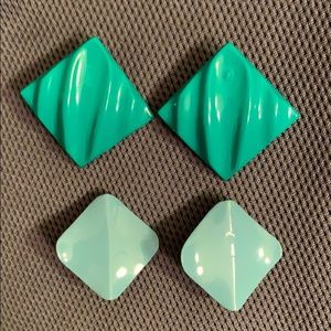 Vintage Light Blue & Turquoise Clip On Earrings